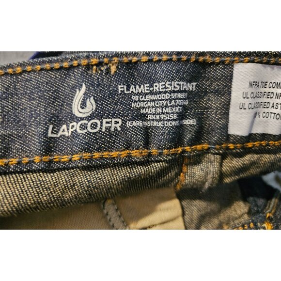 LAPCO FR Modern Design Topstitching Straight Leg Dark Wash Work Jeans Men 34x30 - Picture 6 of 9